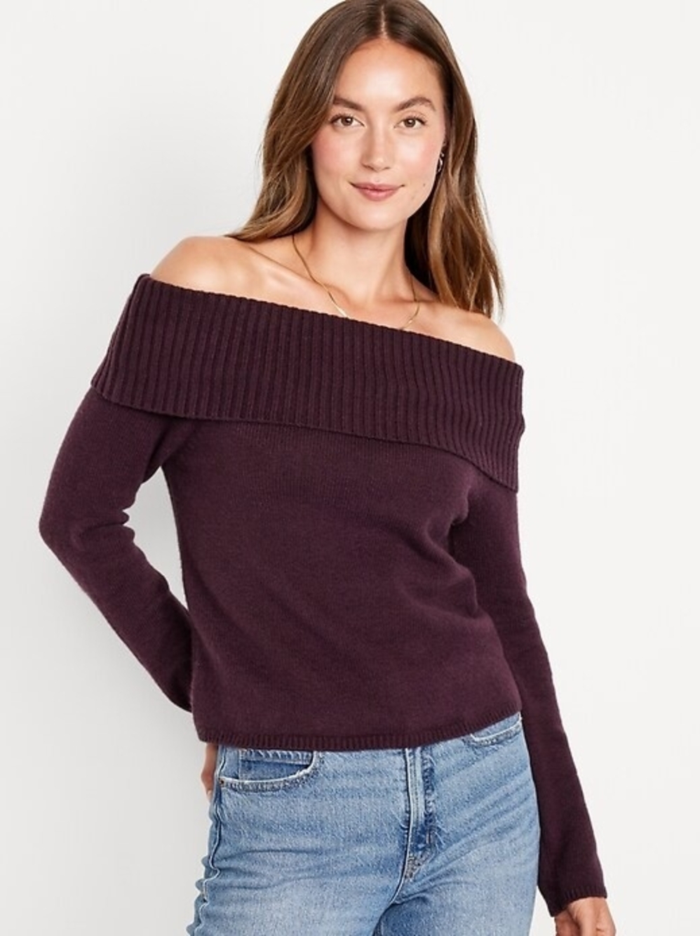 Old Navy Off-the-Shoulder Fold Rib Sweater - Plum
